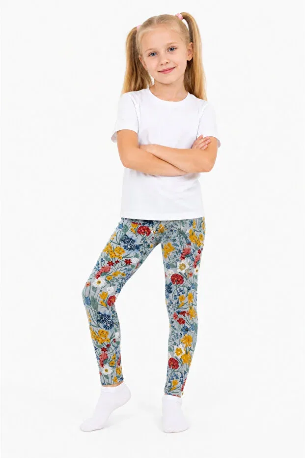 Детские леггинсы для девочек с принтом Dolce Destino, Light Blue Floral