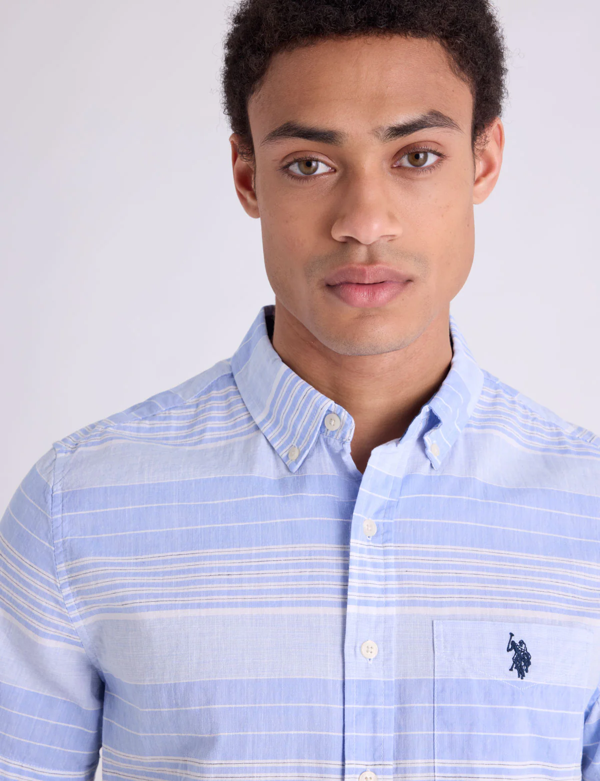 Рубашка U.S. Polo Assn Slub Poplin With Dobby Short Sleeve, голубой — фото 2