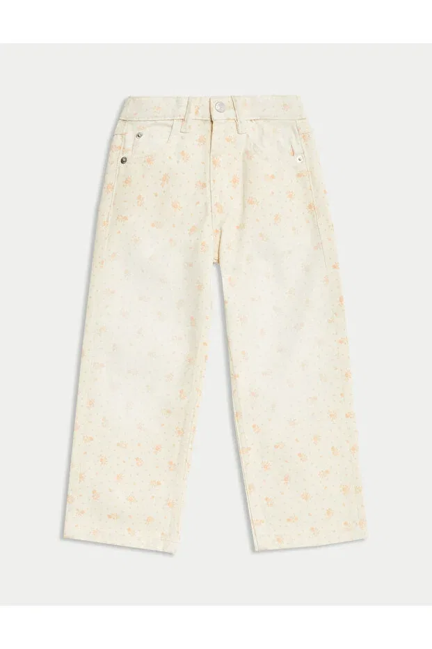 Детские джинсы для девочек с широкими штанинами Pure cotton wide leg jeans Marks & Spencer, Sarı — фото 4