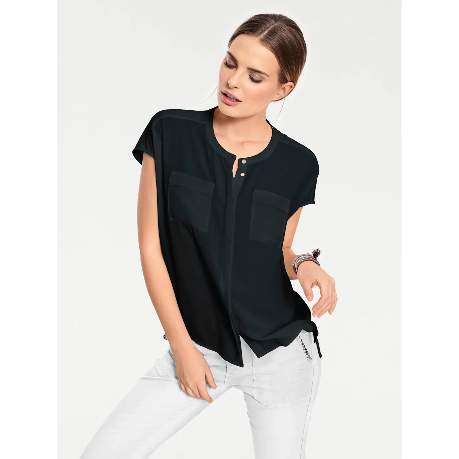 Женская блуза оверсайз с коротким рукавом heine, Black