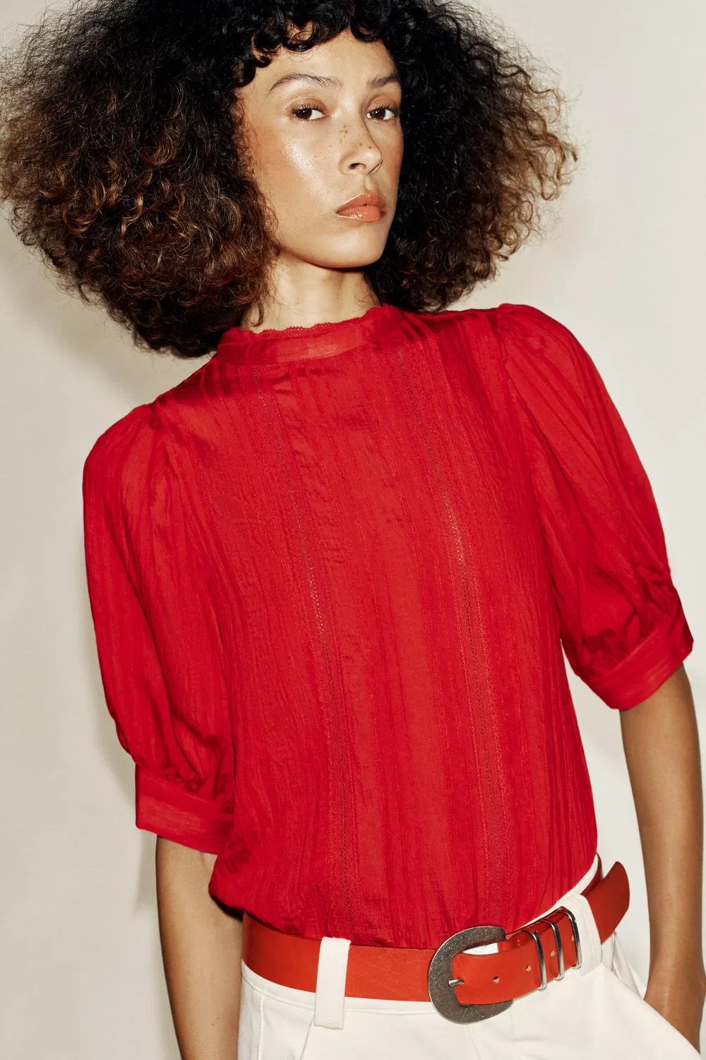 Романтическая кружевная рубашка ZARA, Dark red — фото 2