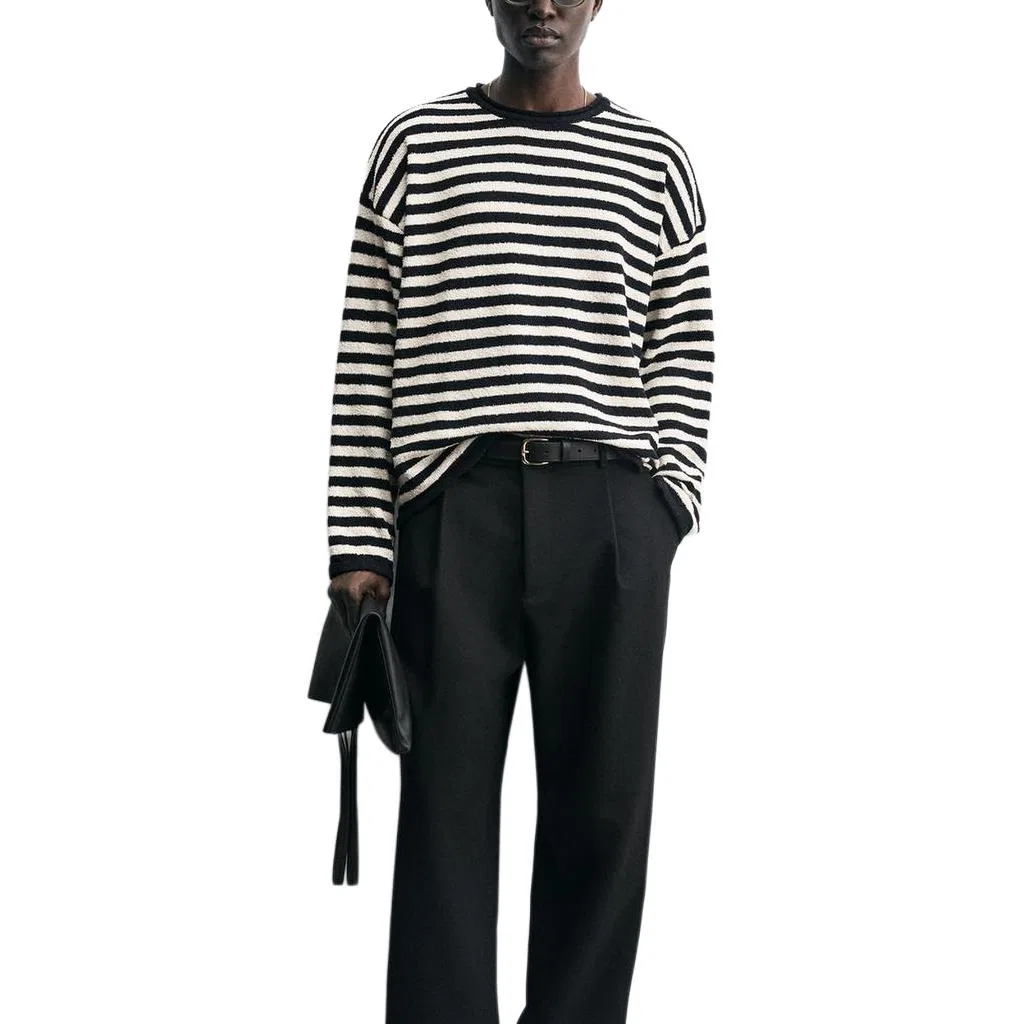 Мужской свитер с полосатым принтом и круглым вырезом ZARA, Stripes — фото 4