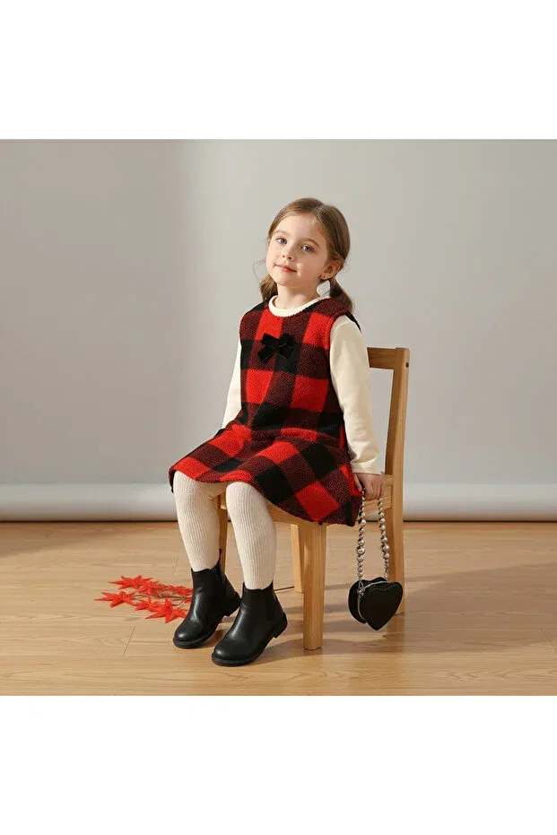 Детское платье для девочек с принтом из плюша Melisam.Msg, Red And Black Checkered — фото 3