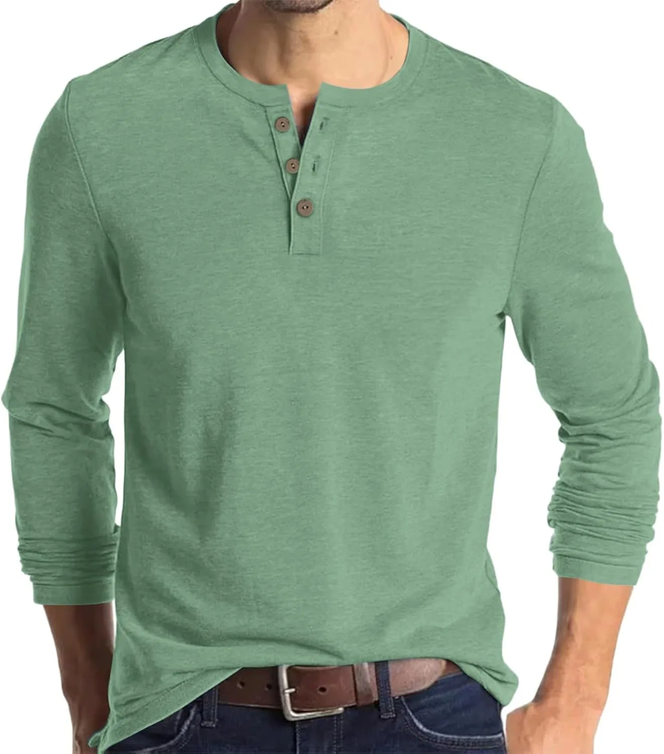 Мужская повседневная рубашка на пуговицах с длинным рукавом, Light Green