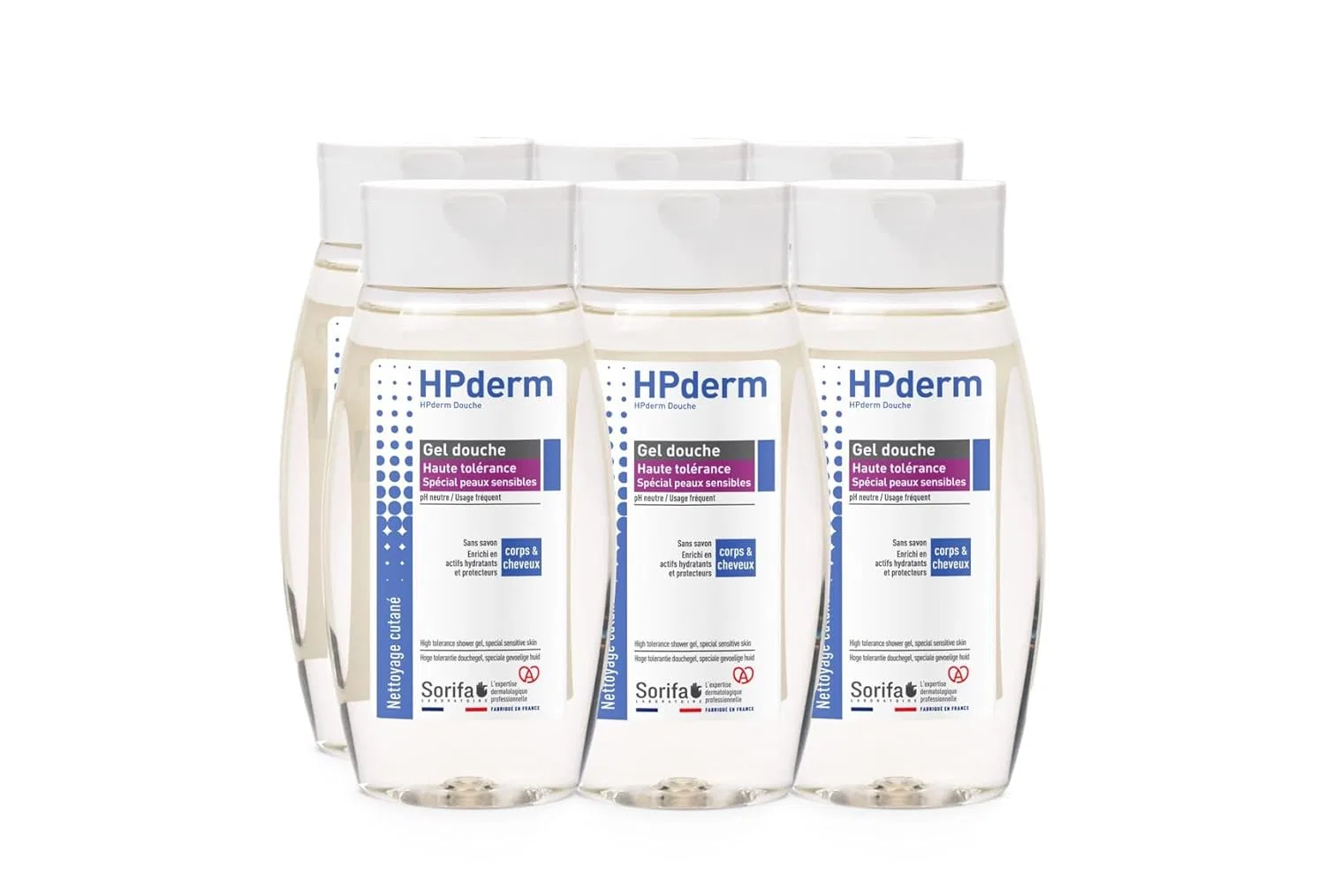 Гель для душа 2-в-1 для тела и волос HPderm High Tolerance, SORIFA, набор 6 шт по 250 мл