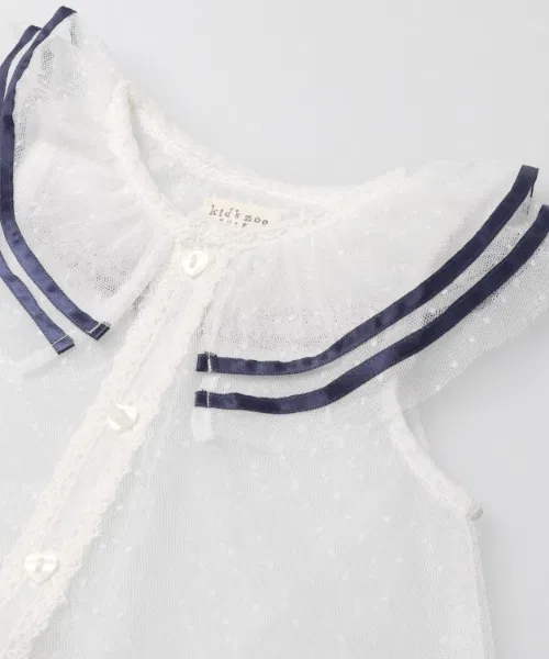 Детская туника-топ с принтом в горошек, модель Sailor, kids zoo, Off White — фото 4