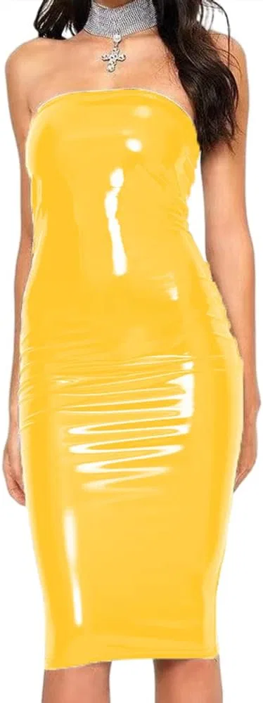 Женское облегающее платье без рукавов из латекса, Yellow