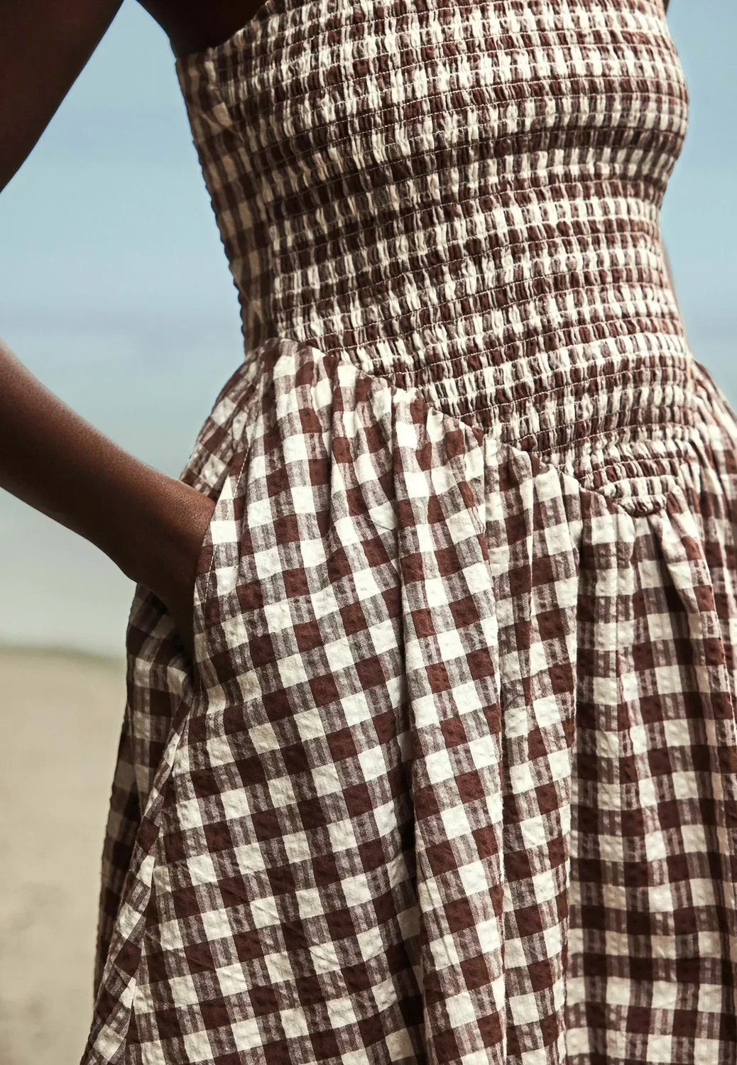Комбинезон-Шорты с бретелями, модель для высоких девушек Next, Chocolate Brown Cream Gingham — фото 4