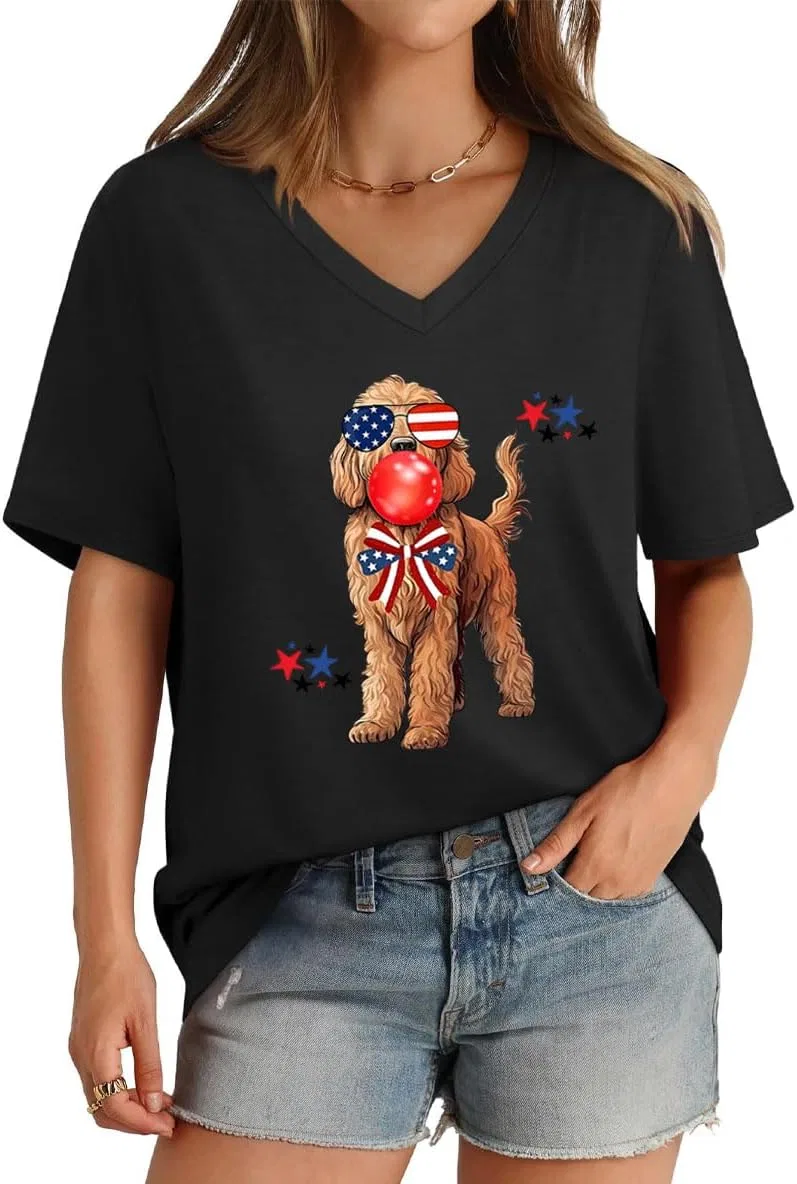 Футболка с принтом Goldendoodle 4th of July, Black — фото 3