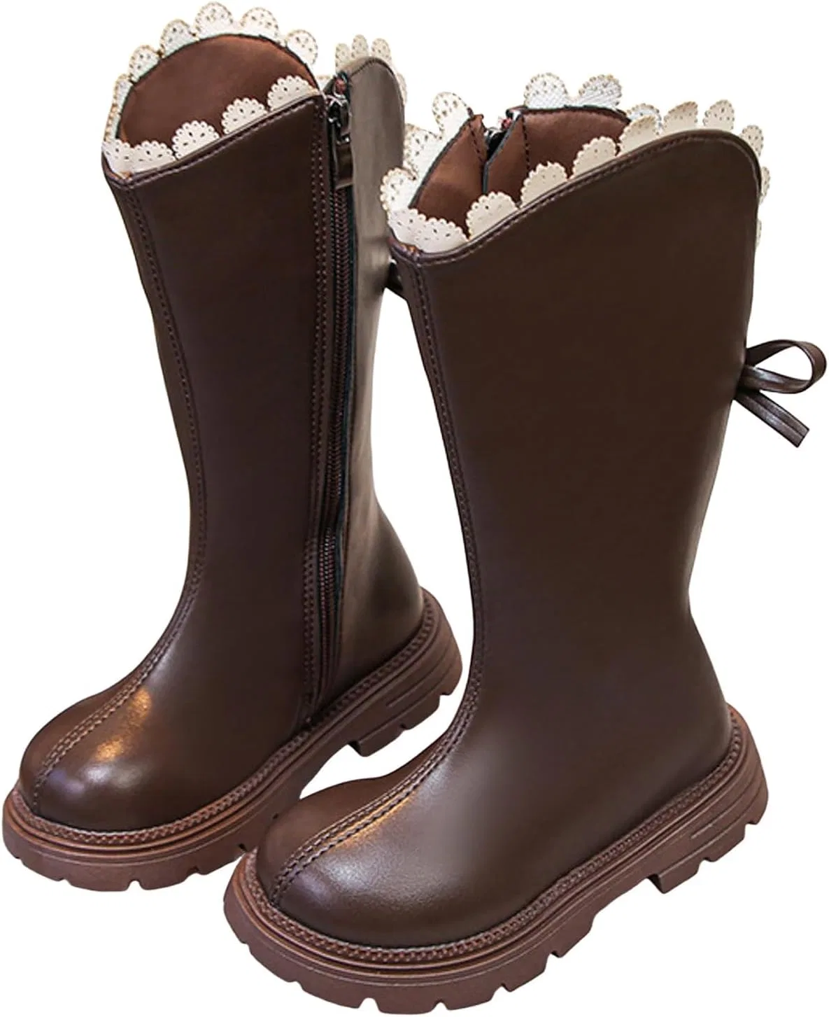 Детские зимние сапоги с бантом и шнуровкой для девочек, Brown