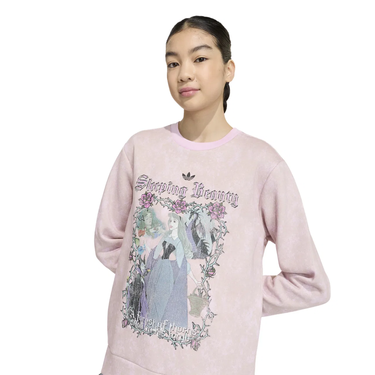 Детский свитшот для девочек свободного кроя с принтом Disney Villains adidas, Orchid Fusion — фото 4