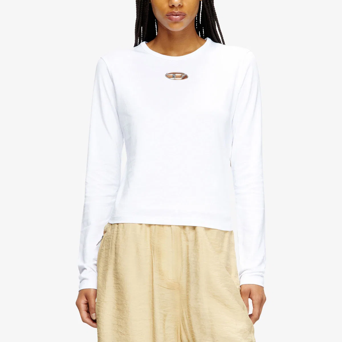 Хлопковый трикотажный топ с фирменной вышивкой T-uncutie-long-ls-od Diesel — фото 3