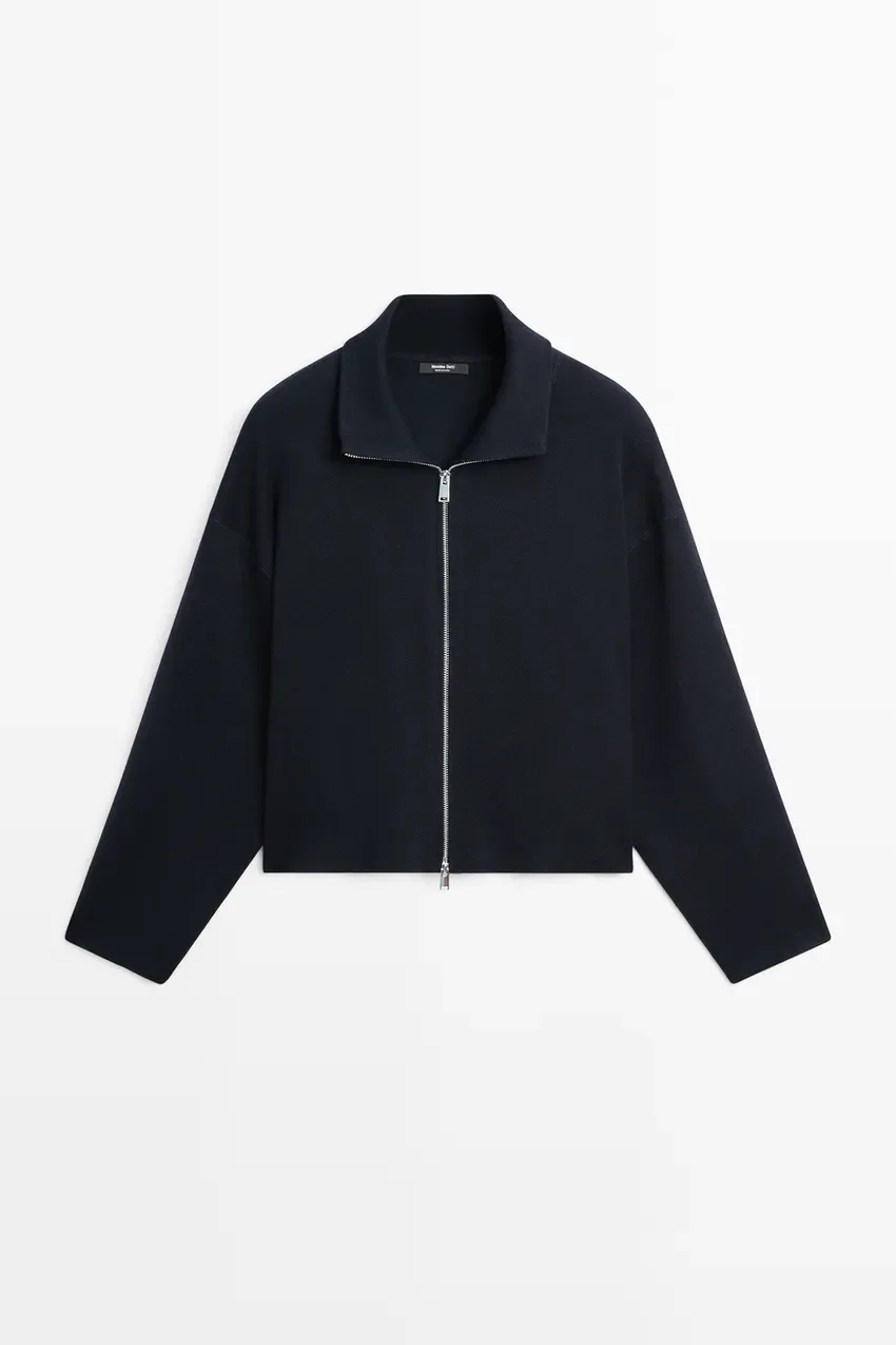 Куртка Massimo Dutti Cotton Knit Zip-up, темно-синий