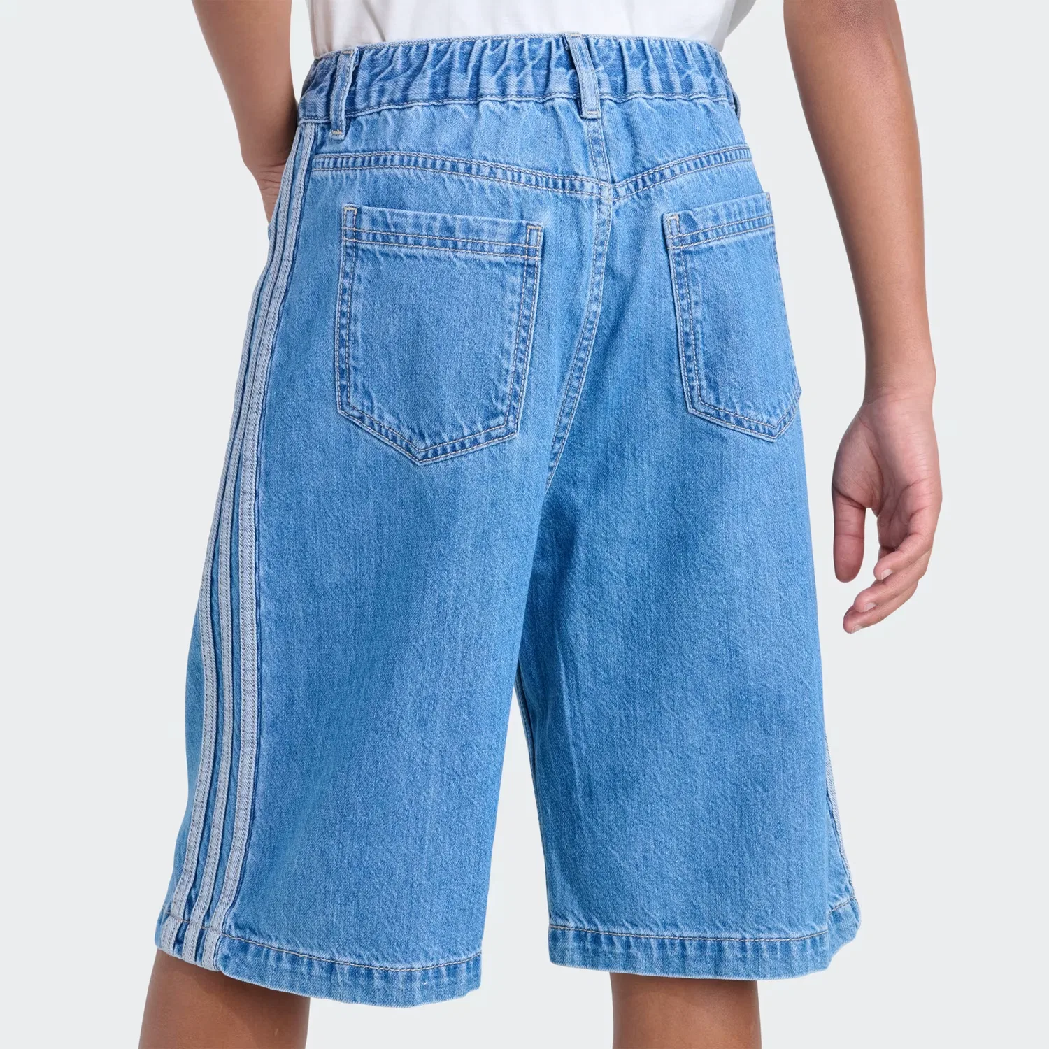 Детские джинсовые шорты свободного кроя Fixed Waistband Indigo Denim Jorts Adidas Originals, винтажный синий деним — фото 4