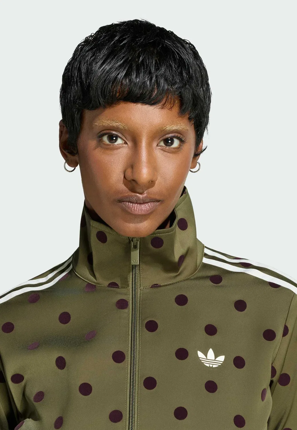 Атласная толстовка в горошек на молнии Adidas Originals, Olive Strata — фото 3