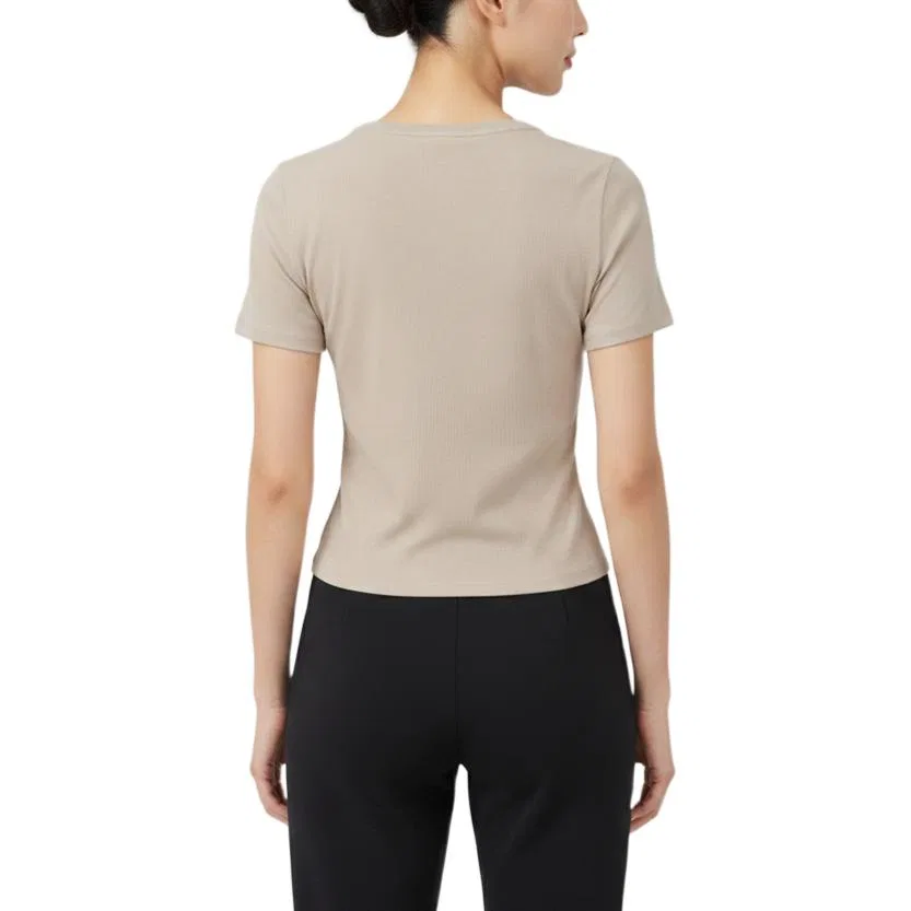 Женская футболка хлопковая Adidas FOS T Shirts, Dark Khaki — фото 3