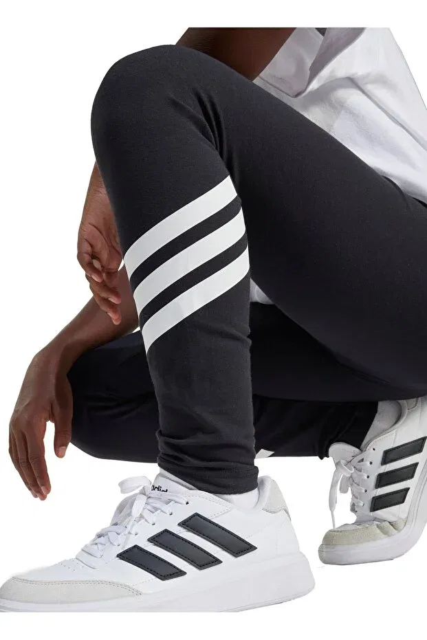 Детские леггинсы для девочек в полоску Adidas, Black - White — фото 3