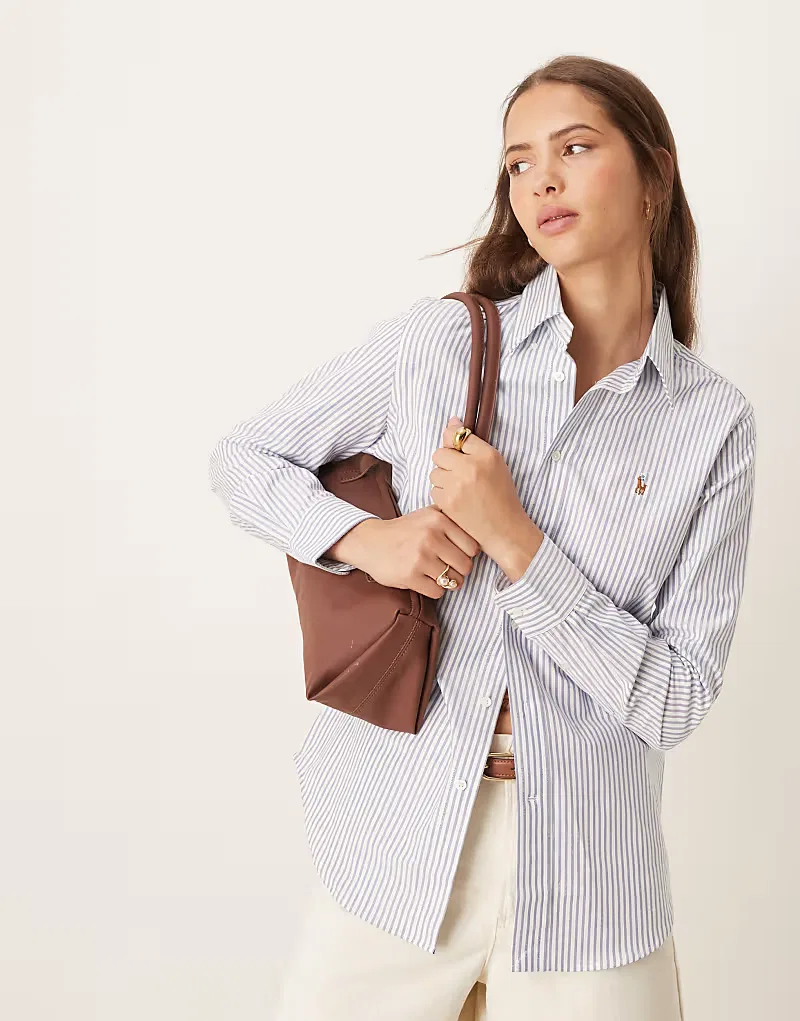 Рубашка Polo Ralph Lauren с логотипом Icon, бело-синяя