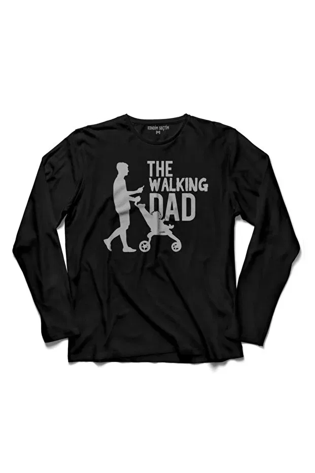 Детская футболка с длинным рукавом с принтом The Walking Dad Kendim Seçtim, Black