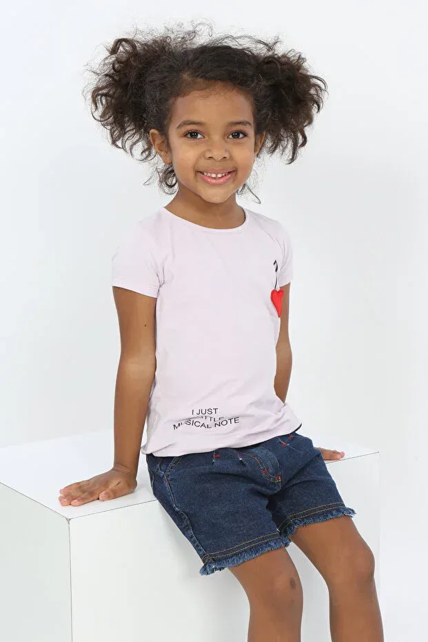 Детская футболка для девочек с принтом Embroidered chest musical note printed t-shirt Toontoy, Light Lilac — фото 3