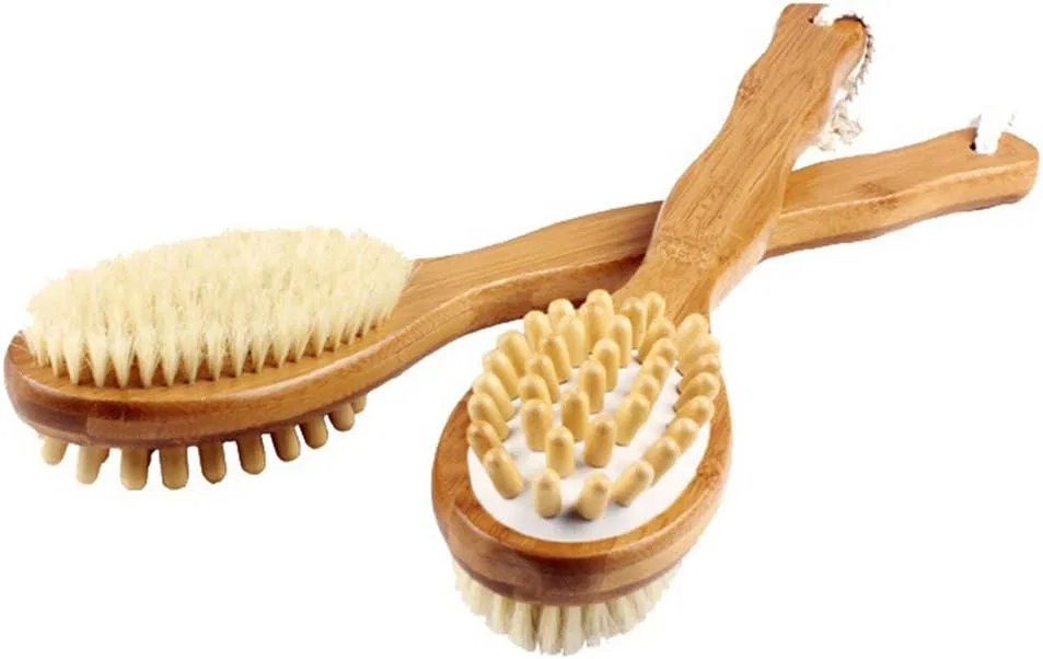 Щетка для тела с длинной ручкой, HTDirect, 40x8 см, Bamboo + Natural Bristle