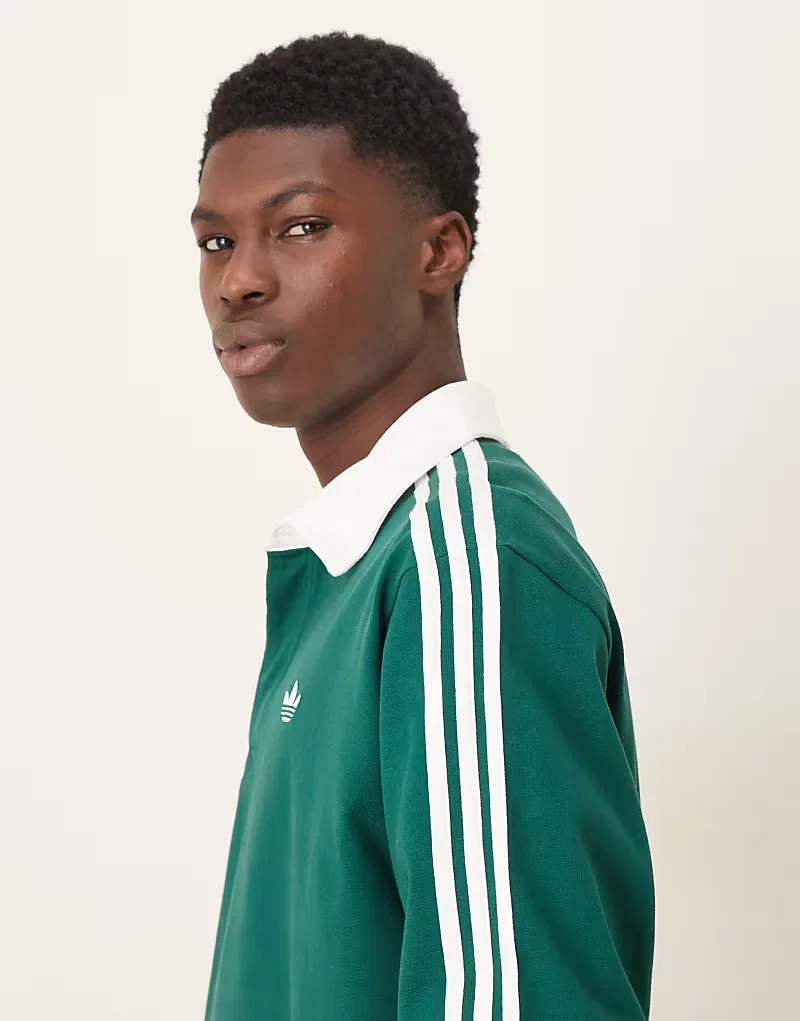 Поло Adidas Originals с тремя полосками и длинными рукавами, зеленого — фото 4