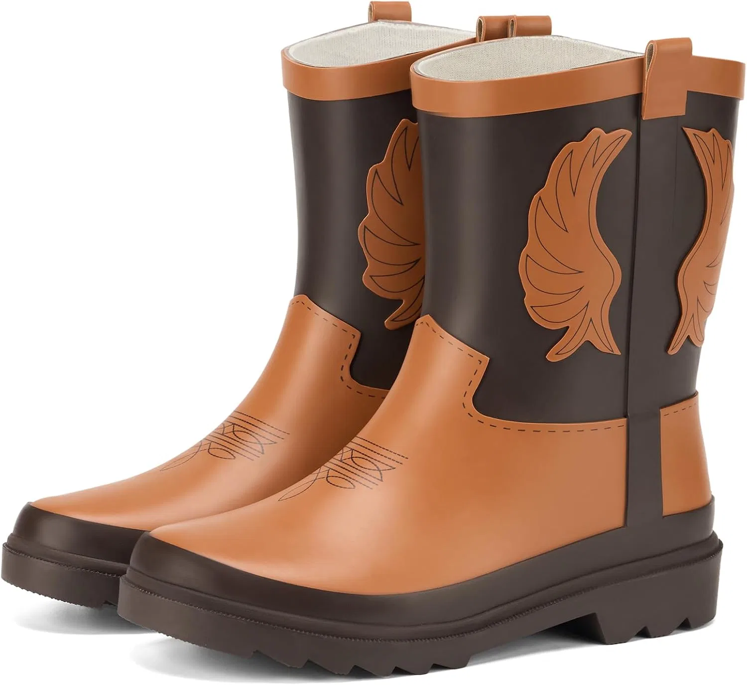 Детские резиновые сапоги с ковбойским принтом HISEA, Dark Brown