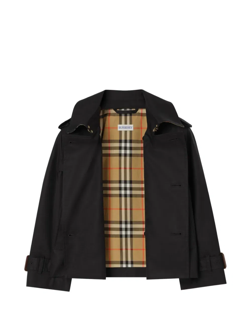 Двубортный тренч хлопковый Burberry Kids, черный — фото 3