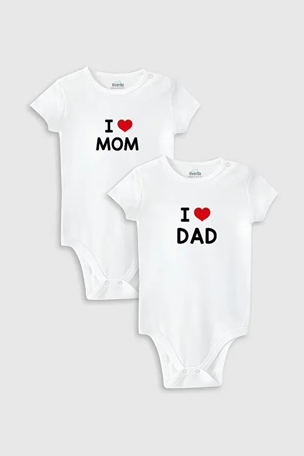 Детское боди-комплект с принтом I Love Mom & Dad Overoz, White