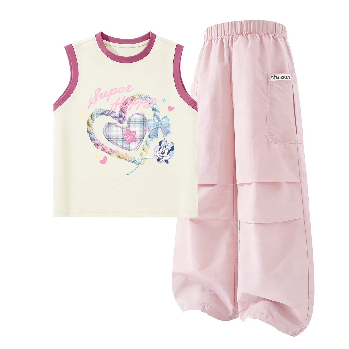Детский спортивный костюм с круглым вырезом, дышащий, Disney, Diverse Heart Rose Red+DiHU Long Hook-and-Loop K Magnolia Pink