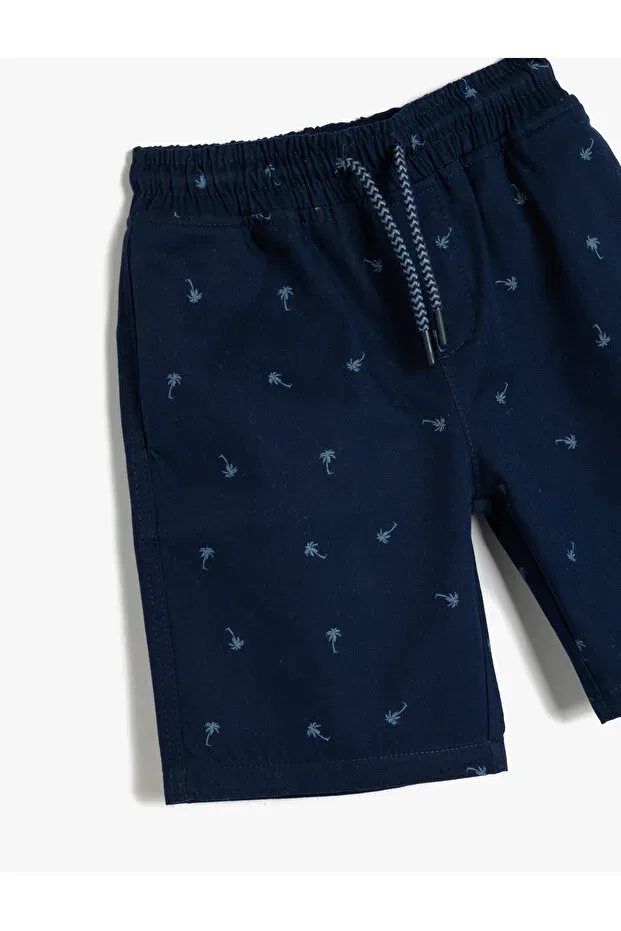 Детские шорты для мальчиков хлопковые Printed Palm Cotton Bermuda Shorts With Lace-Up Waist Koton, Navy Blue Patterned — фото 3