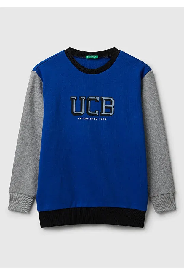 Детские свитшот для мальчиков с принтом United Colors Of Benetton, Blue-Grey