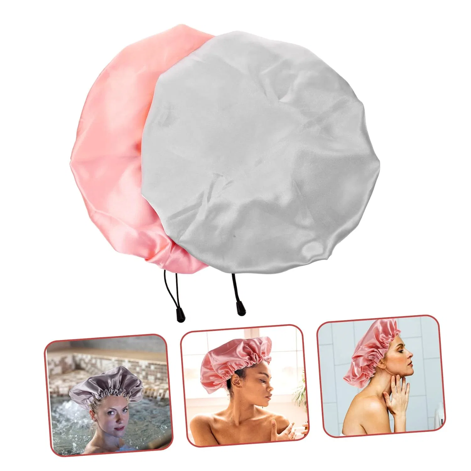 Шапочка для душа Beavorty, 2 шт, Satin, 34x34x0.6 см, Pink Grey — фото 4