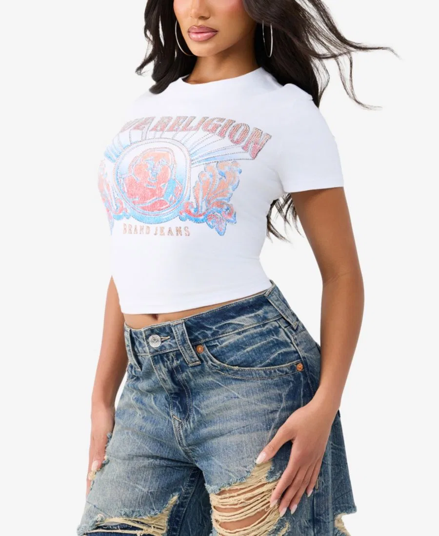Футболка с кристальным принтом Crystal Baby True Religion, Optic White — фото 3