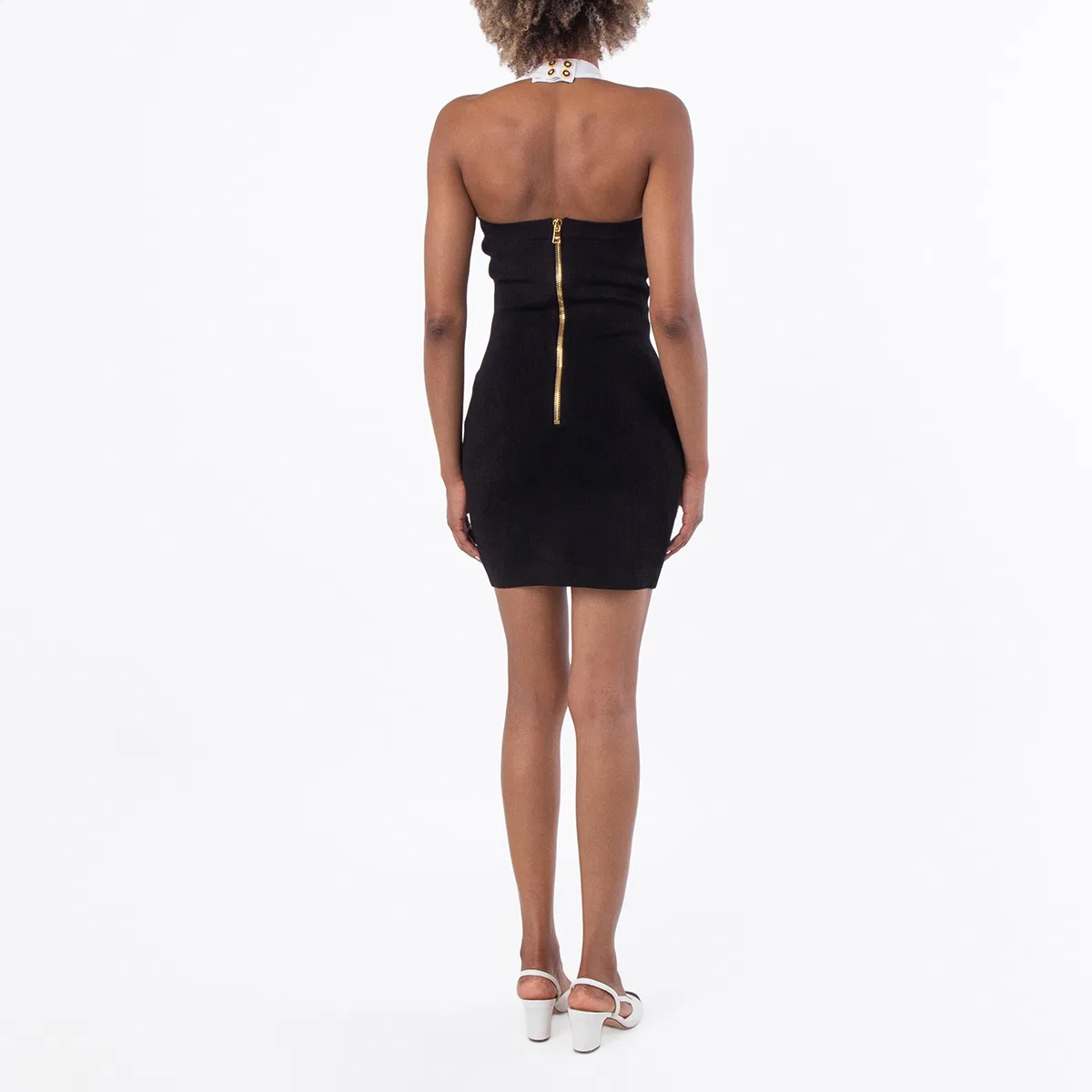 Платье мини с халтер-горловиной Two-Tone Halterneck Mini Dress Balmain, Black/White — фото 3