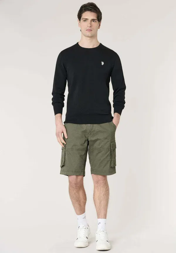Свитер с хлопковым вязанием Girocollo con logo ricamato U.S. Polo Assn., черный — фото 2