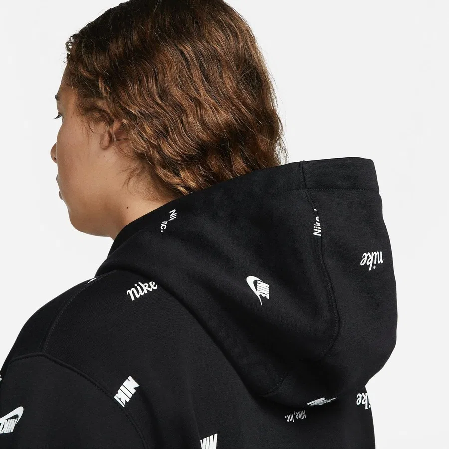 Свитшот мужской с капюшоном и принтом Nike Club Polar Allover, Черный — фото 4