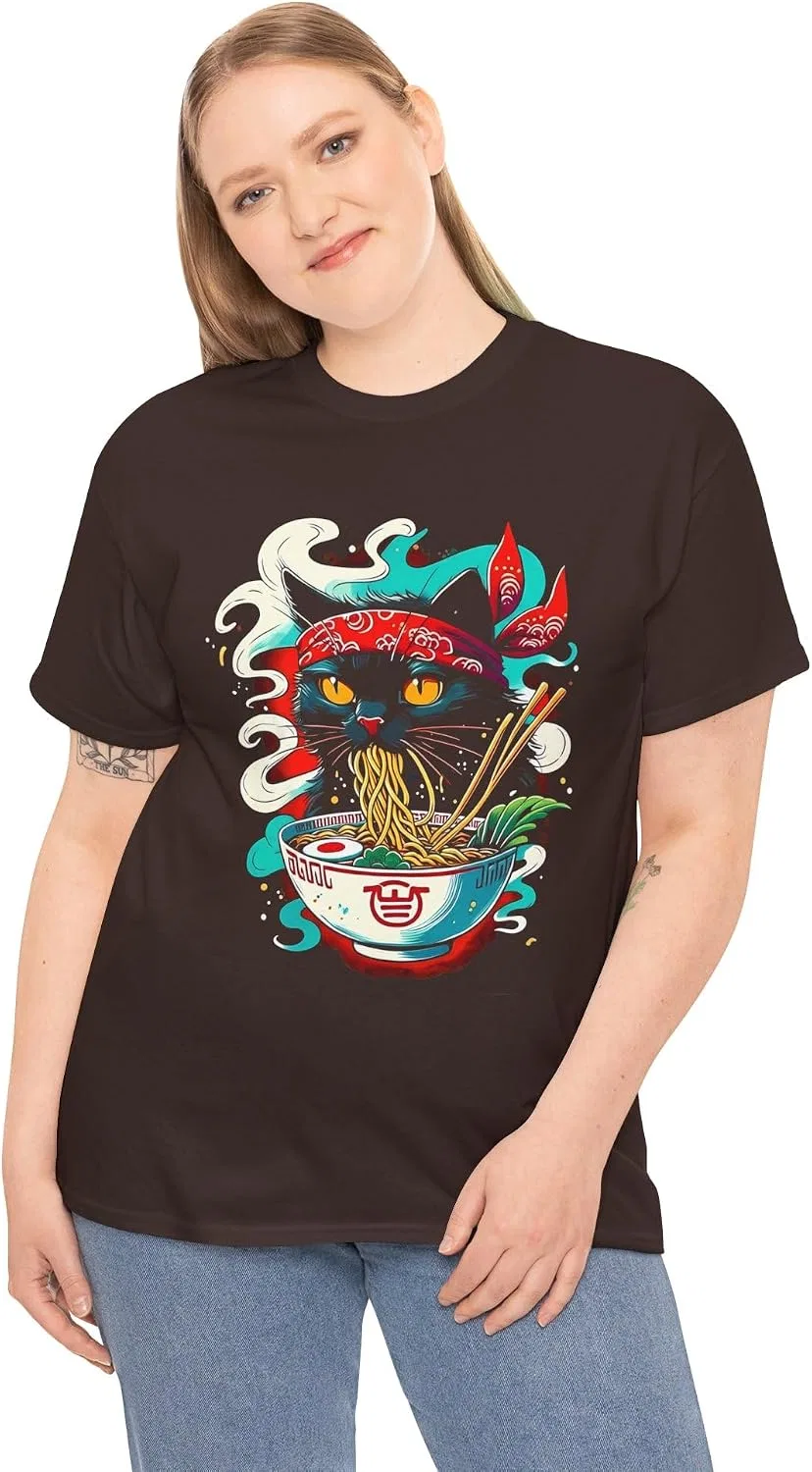 Женская футболка с принтом Ramen Cat, тёмно-шоколадный — фото 2