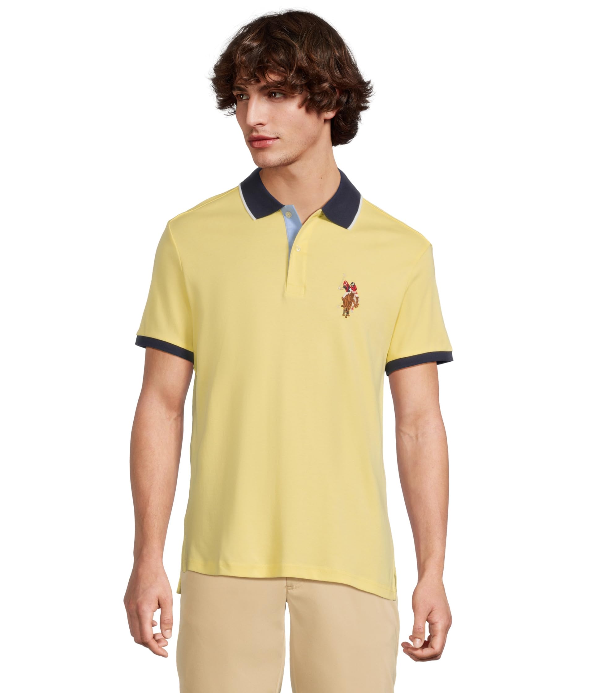 

Рубашка U.S. POLO ASSN. Short Sleeve Slim Fit Multicolor Pony Interlock Polo Shirt, Popcorn