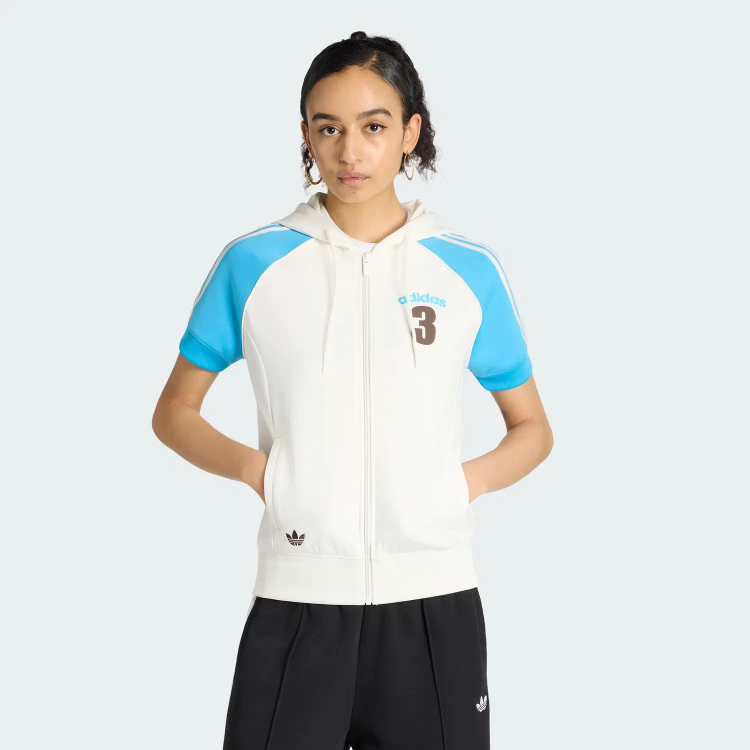 Женская олимпийка с коротким рукавом Vintage Superstar Track Top Adidas Originals, Off White/App Sky Rush