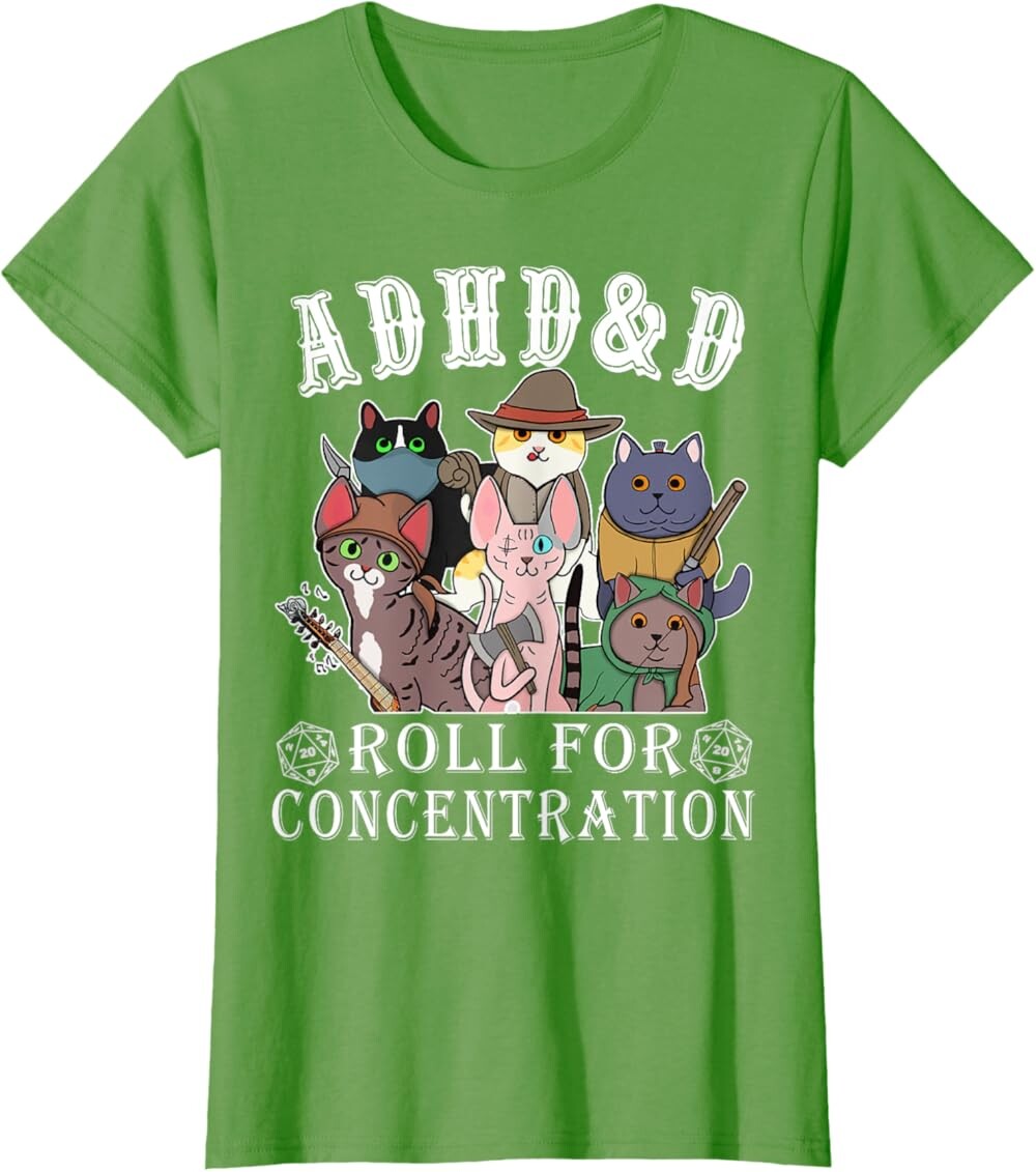 

Женская футболка Funny Tees Gamer RPG Apparel Cats RPG Gamer Roll For Concentration D20 Dice Nerdy, зеленый