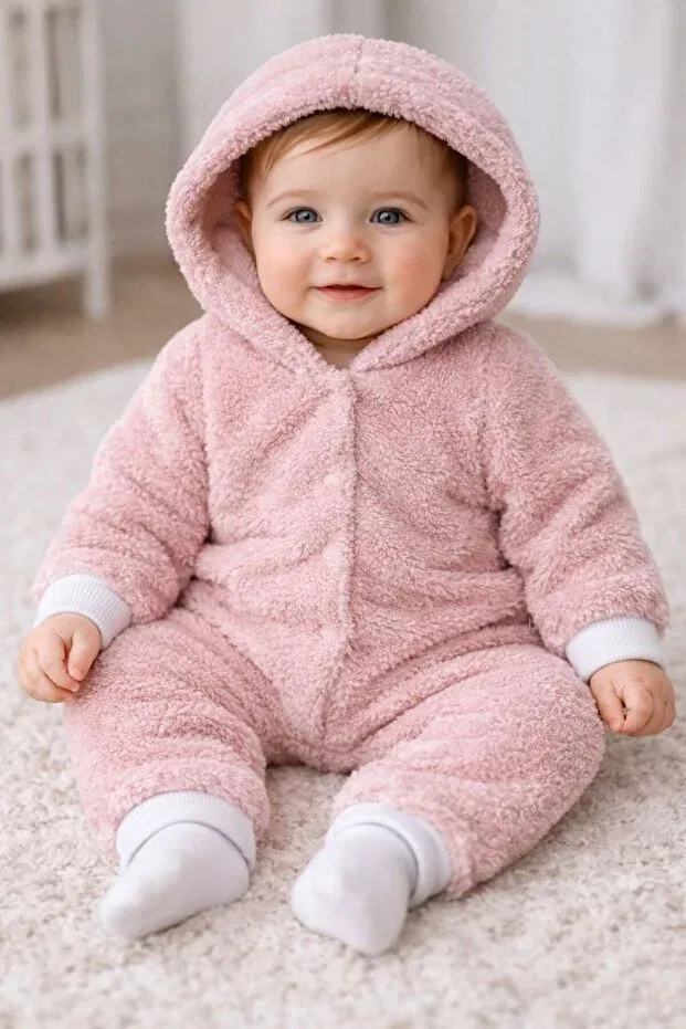 Детский комбинезон из плюша Unisex Premium wellsoft plush Dimple Baby, Pink