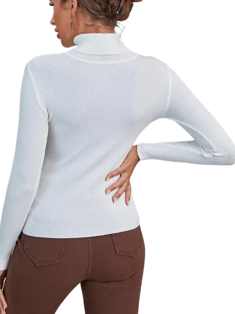 Женский свитер с высоким воротником, Rib-Knit, белый