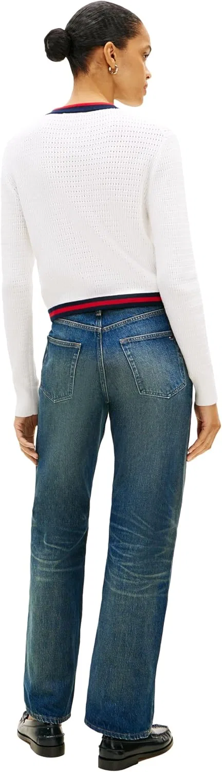 Женский укороченный кардиган-свитер из хлопка Tommy Hilfiger, Ecru — фото 4