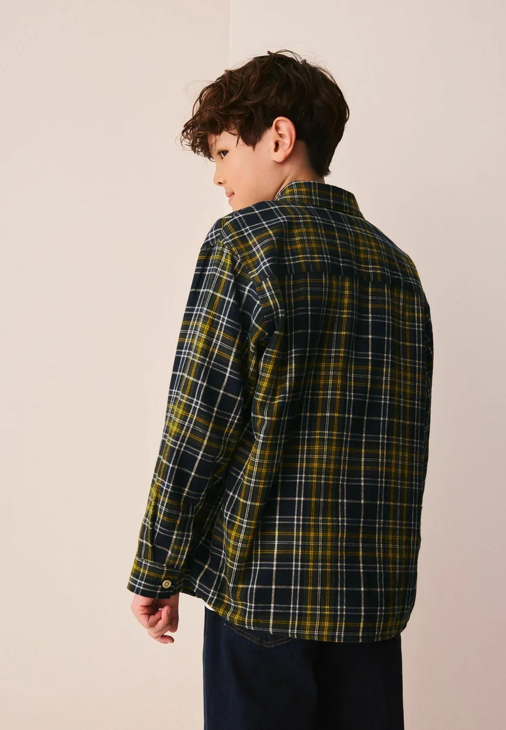 Рубашка в клетку с длинными рукавами, стандартного кроя Next, Navy Yellow Check — фото 3