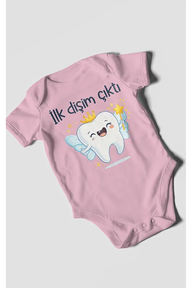 Детское боди для новорожденных с коротким рукавом My first tooth came out short sleeve baby bodysuit 100% cotton Morivokids, Dark Pink — фото 3