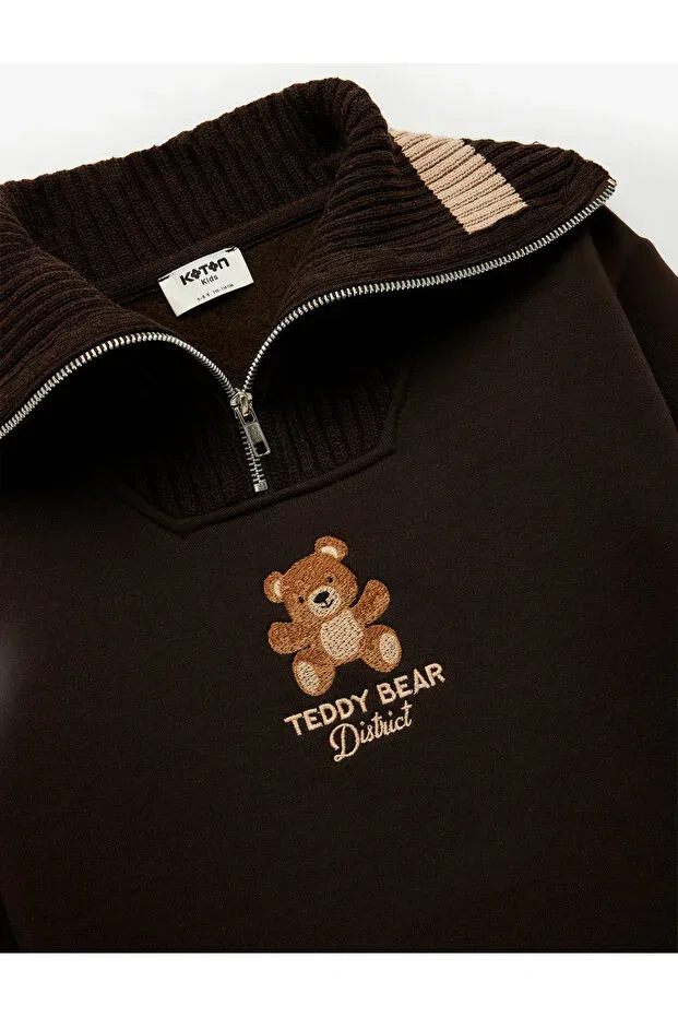 Детские свитшот для девочек с принтом Teddy Bear Embroidered Koton, Brown — фото 3