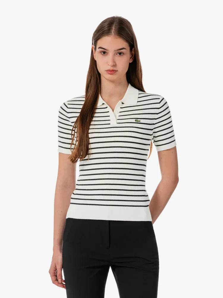 Футболка поло LACOSTE White, классический воротник, базовый белый цвет