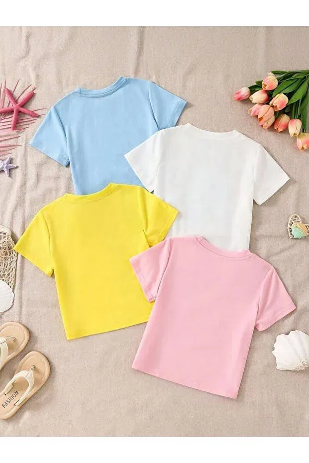 Детский комплект футболок для девочек Salty Soul-Hibiscus Flowers-Nautical Themed Morning Kids, Sari Pembe Bebemavi Beyaz — фото 2