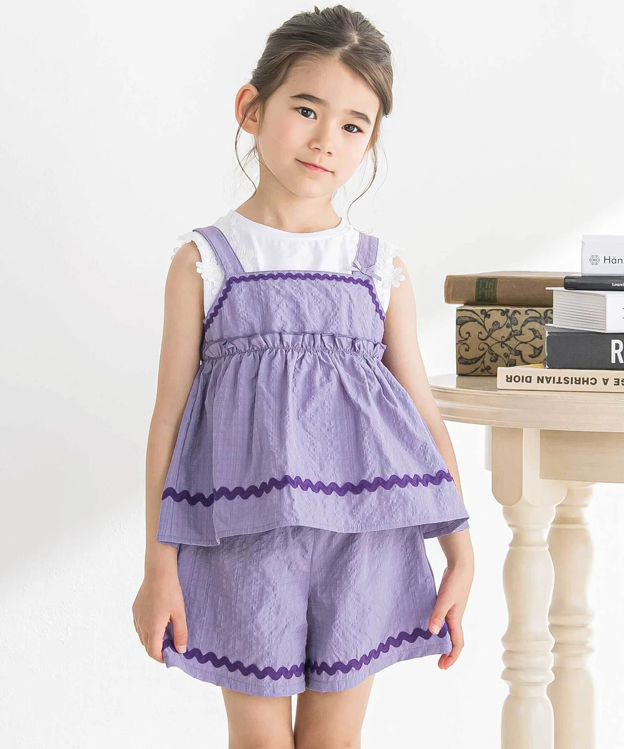 Детский комплект из туники и брюк с волнистой лентой BeBe Petits Pois Vert, Purple